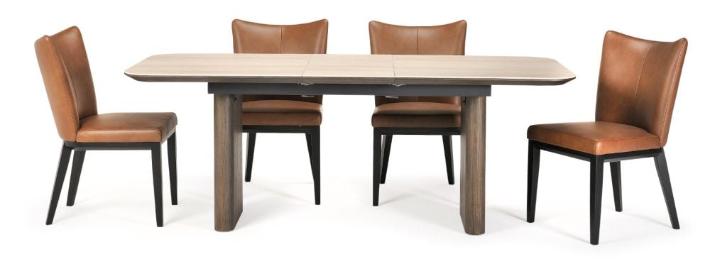 Riviera 1600-2000 Extension Table + 6 Chocolate Berlin Chairs - Vintage Brown