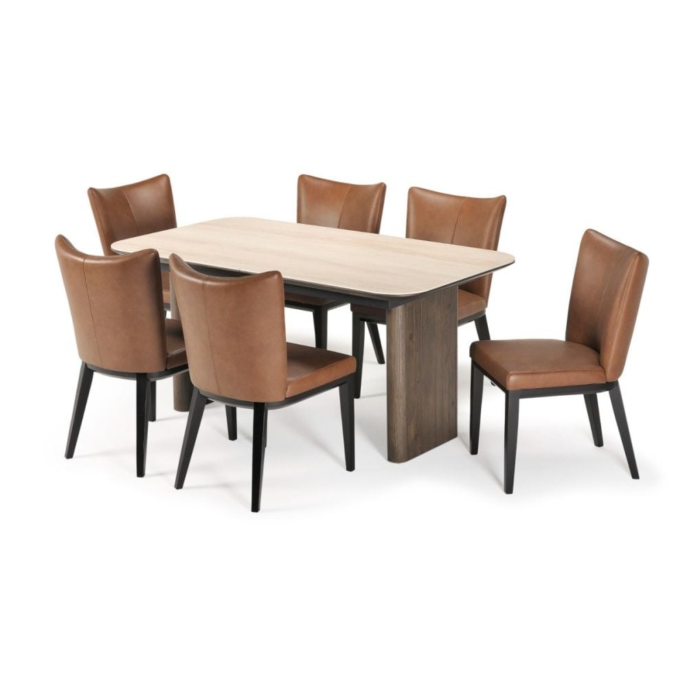 Riviera 1600-2000 Extension Table + 6 Chocolate Berlin Chairs - Vintage Brown
