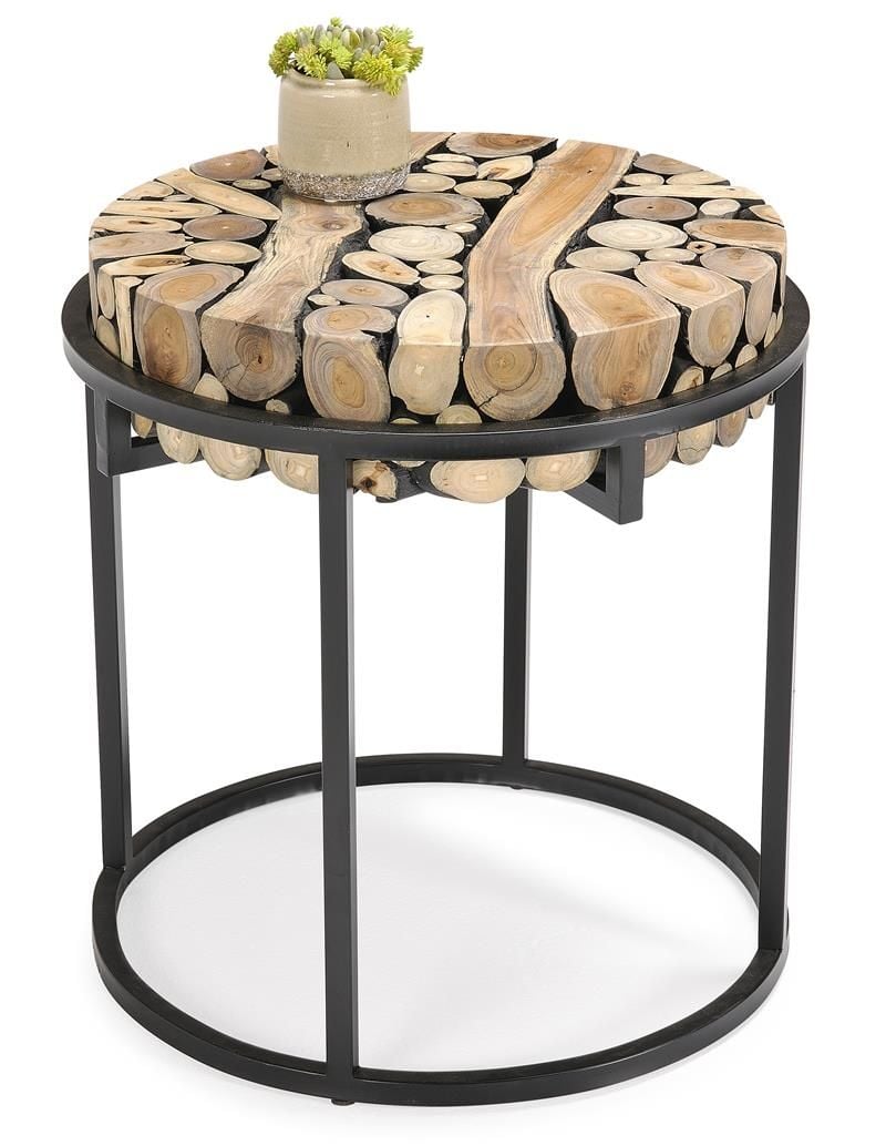 Taiga Teak Pieces 540 Round Side Table - Black Edge