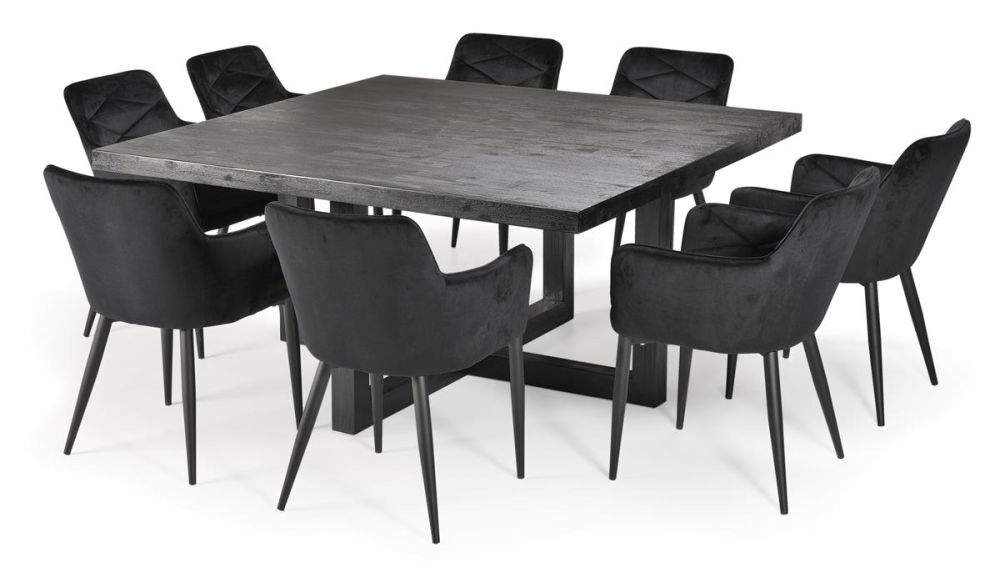 Linea 1600 Black Square Dining Table, Modern Square Dining Table Seats 8
